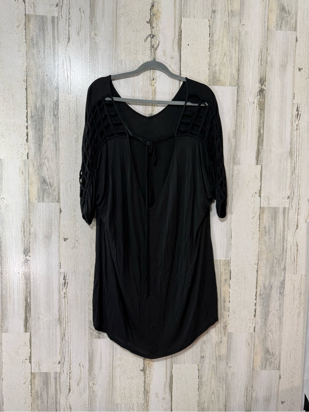 Swimsuits For All Black Lattice-Sleeve Tunic Cover Up
